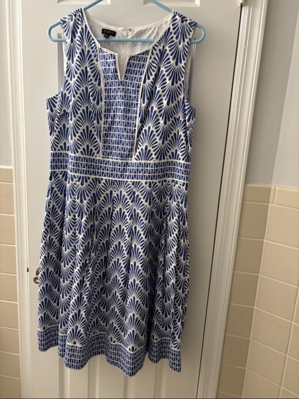 Talbots Navy and White Sleeveless Fit-and-Flare Midi Dress